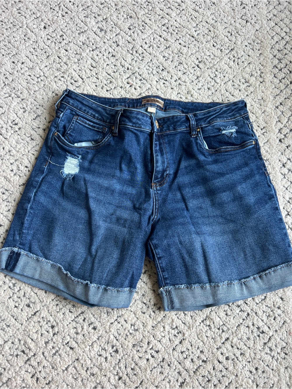 Kut from the Kloth Dark Blue Distressed Roll-Cuff Jean Shorts